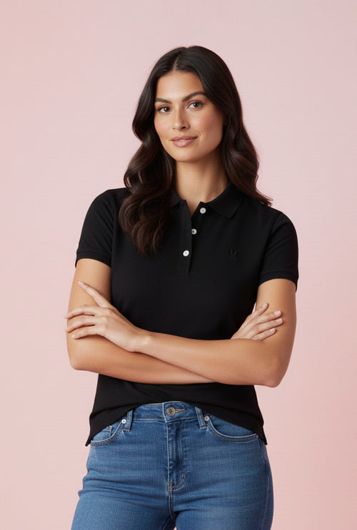 Camiseta tipo polo negra para mujer Psycho Bunny