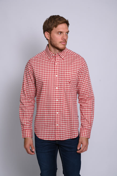 NAUTICA CAMISA MANGA LARGA DE HOMBRE ROJO