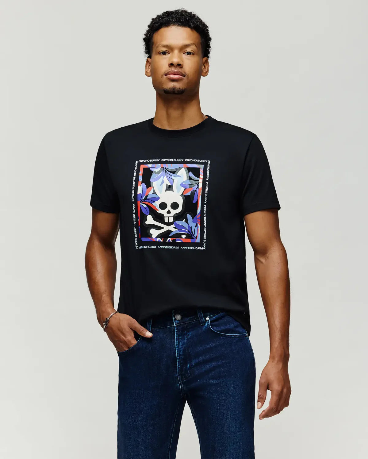 CAMISETA NEGRA HOMBRE PSYCHO BUNNY ALGODÓN PREMIUM MODERNA LOGO