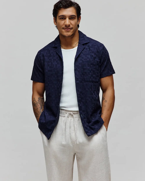 PSYCHO BUNNY CAMISA MANGA CORTA JACQUARD JOSH PARA CABALLERO HOMBRE AZUL MT0300071423