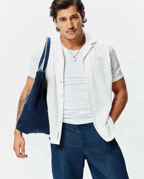 CAMISA M/C PSYCHO BUNNY PARA HOMBRE COLOR BLANCO MT0300002WHT