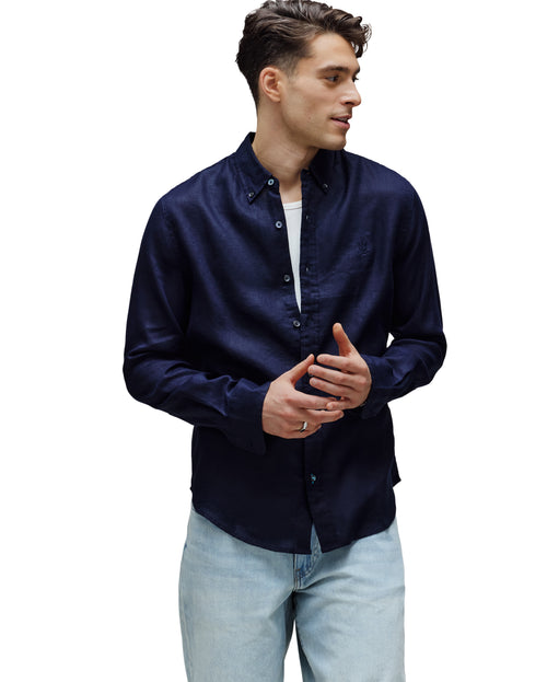 PSYCHO BUNNY CAMISA MANGA LARGA DE LINO ALDINE PARA CABALLERO HOMBRE AZUL B6C678C200423