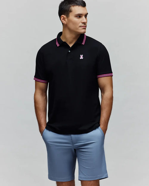 POLO M/C PSYCHO BUNNY PARA HOMBRE COLOR NEGRO MT0100127001