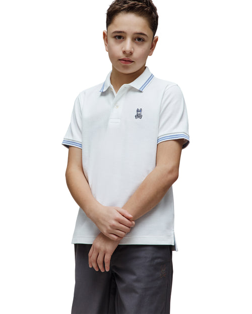 POLO M/C PSYCHO BUNNY PARA NIÑO COLOR BLANCO KT0100078100