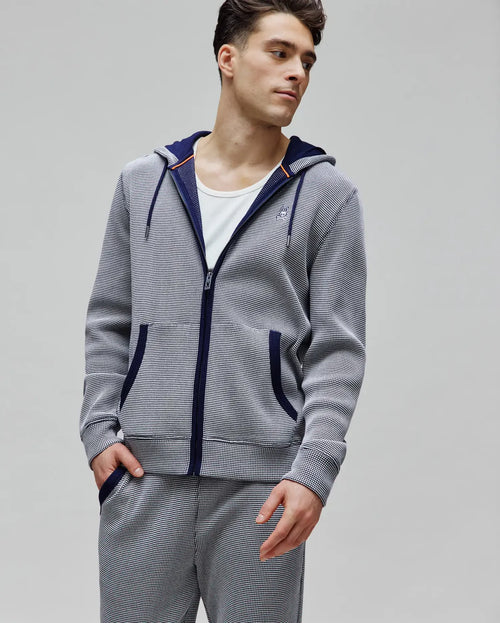 PSYCHO BUNNY SUDADERA CON CAPUCHA Y CREMALLERA WAFFLE DOBLE TONO MAXTON PARA CABALLERO HOMBRE AZUL MT0500170402
