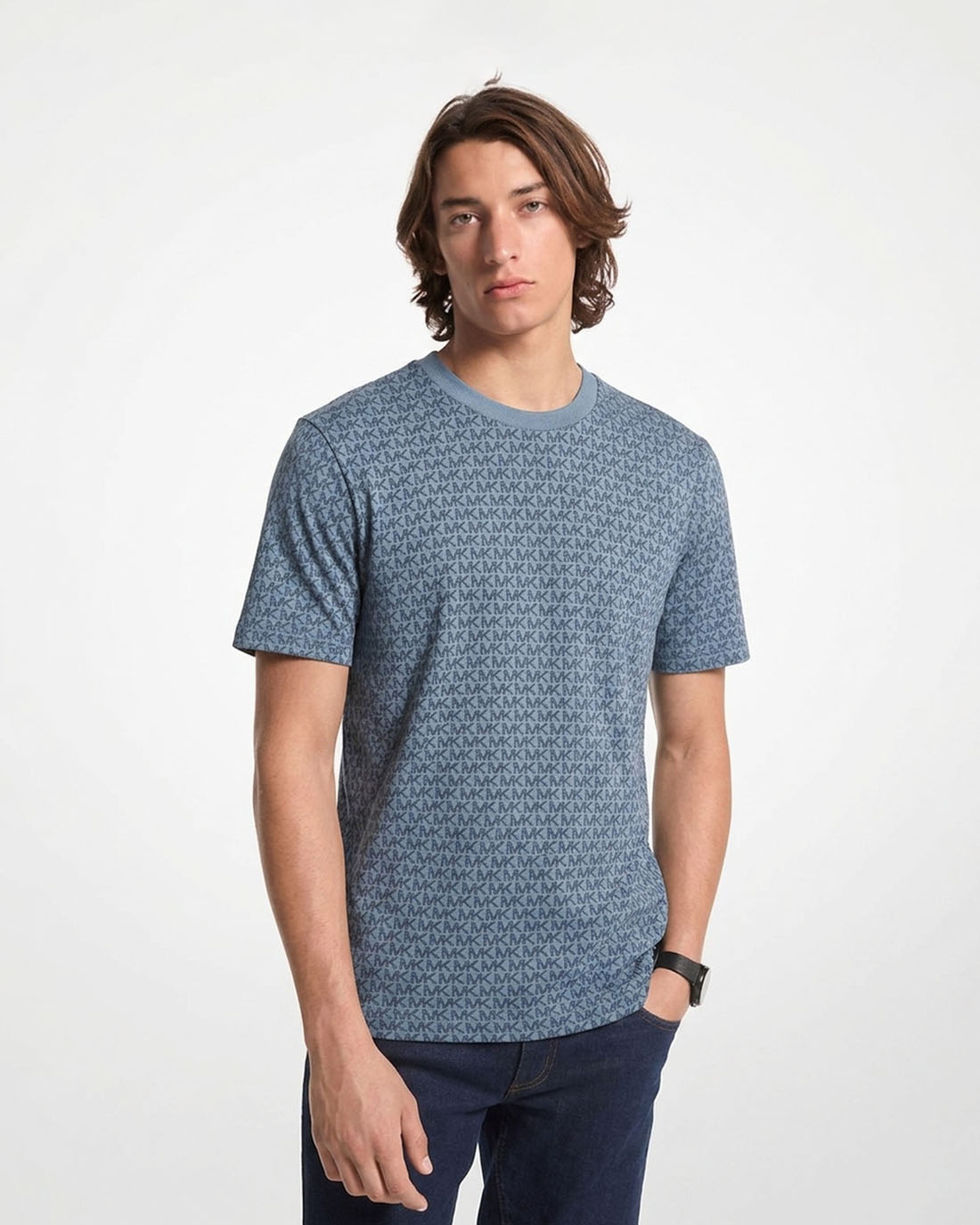 Camiseta Mk Sig Tee Azul Para Hombre Michael Kors