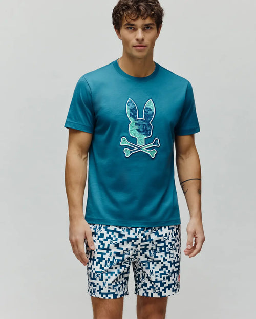 PSYCHO BUNNY CAMISETA ESTAMPADA BORDADA OLIVIER PARA CABALLERO HOMBRE AZUL MT0200200406