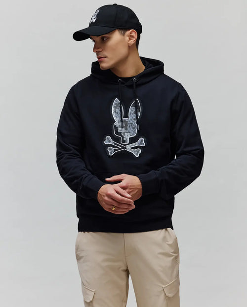 PSYCHO BUNNY SUDADERA CON CAPUCHA CON LOGO BORDADO PIXELADO OLIVIER PARA CABALLERO HOMBRE NEGRO MT0500141001