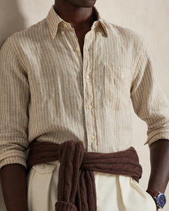 CAMISA M/L RALPH LAUREN HOMBRE 52F COSTAL BEIGE/WHITE 710P07024003