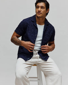 PSYCHO BUNNY CAMISA MANGA CORTA JACQUARD JOSH PARA CABALLERO HOMBRE AZUL MT0300071423