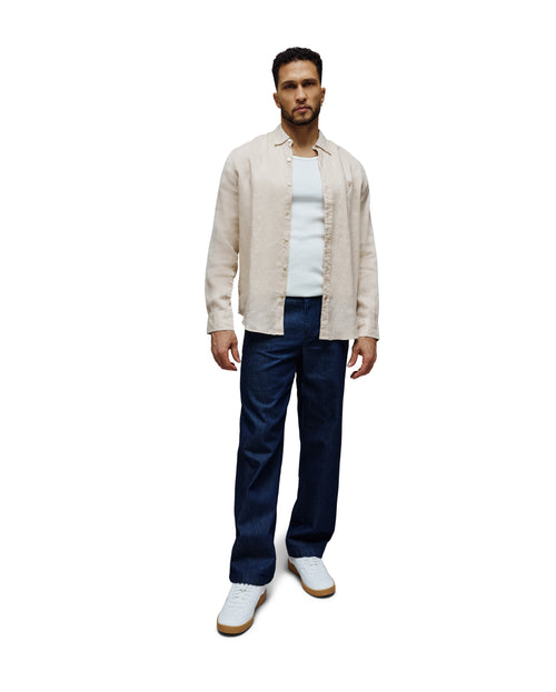 PSYCHO BUNNY CAMISA MANGA LARGA DE LINO ALDINE PARA CABALLERO HOMBRE BEIGE B6C678C200254