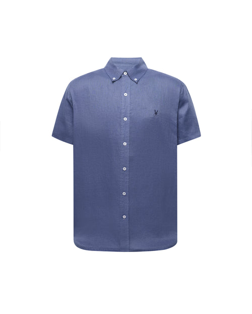 PSYCHO BUNNY CAMISA MANGA CORTA DE LINO ALDINE PARA CABALLERO HOMBRE AZUL B6Q679C200404