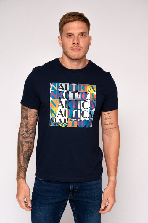 Camiseta azul estampada para hombre