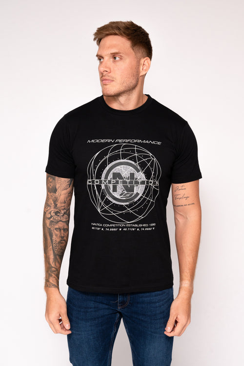 Camiseta para hombre negra con estampado frontal