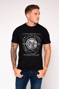 Camiseta para hombre negra con estampado frontal