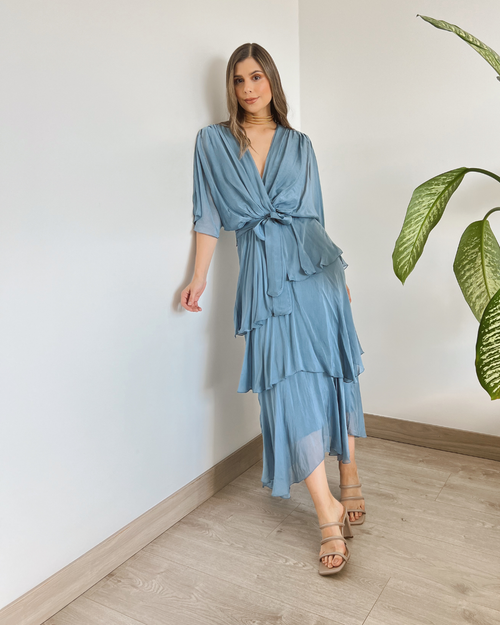 VESTIDO PRIMIA DAMA ROMINA AZUL CLARO AZUL