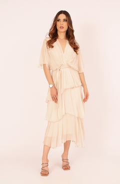 VESTIDO PRIMIA DAMA ROMINA BEIGE CREMA