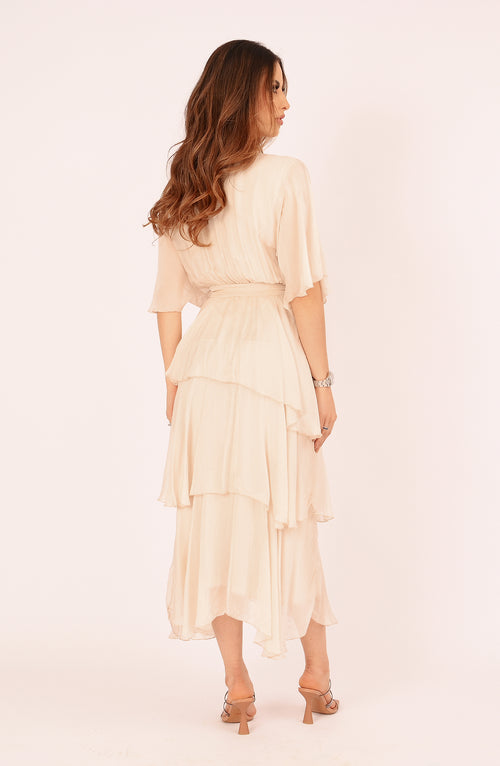 VESTIDO PRIMIA DAMA ROMINA BEIGE CREMA