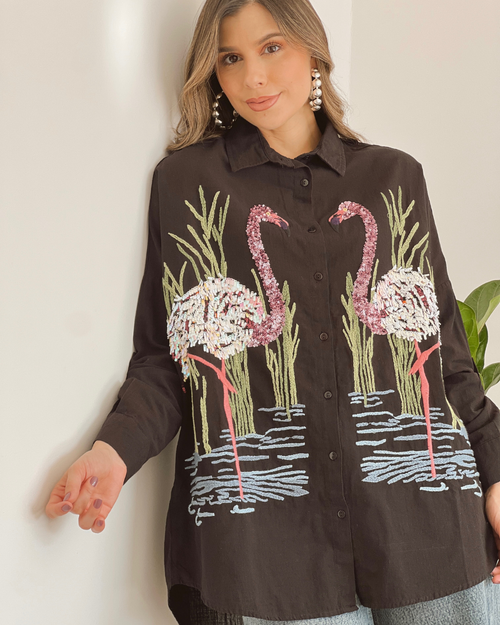 CAMISA PRIMIA DAMA V.287 NEGRO NEGRO