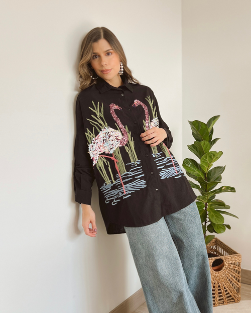 CAMISA PRIMIA DAMA V.287 NEGRO NEGRO