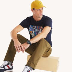 Camiseta azul estampada para hombre