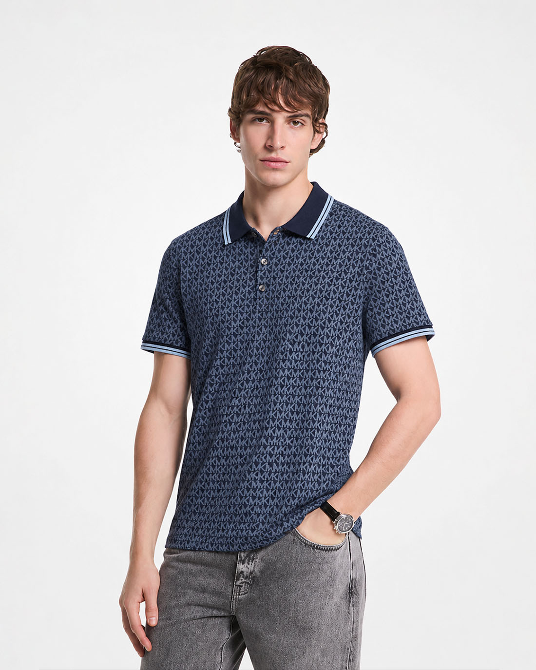 Camisa Tipo Polo Mk Sig Greenwich Polo Azul Para Hombre Michael Kors