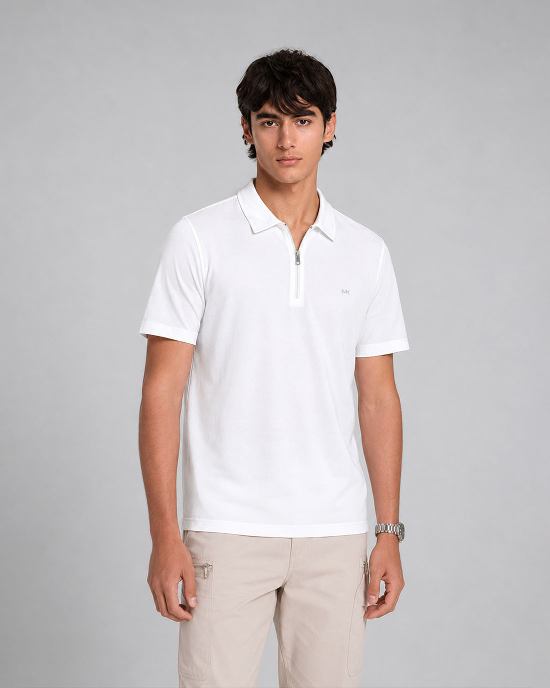 Camisa Tipo Polo Sleek Pique Ss Zip Polo Blanco Para Hombre Michael Kors