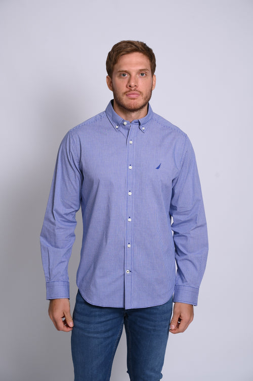 NAUTICA CAMISA MANGA LARGA DE HOMBRE AZUL
