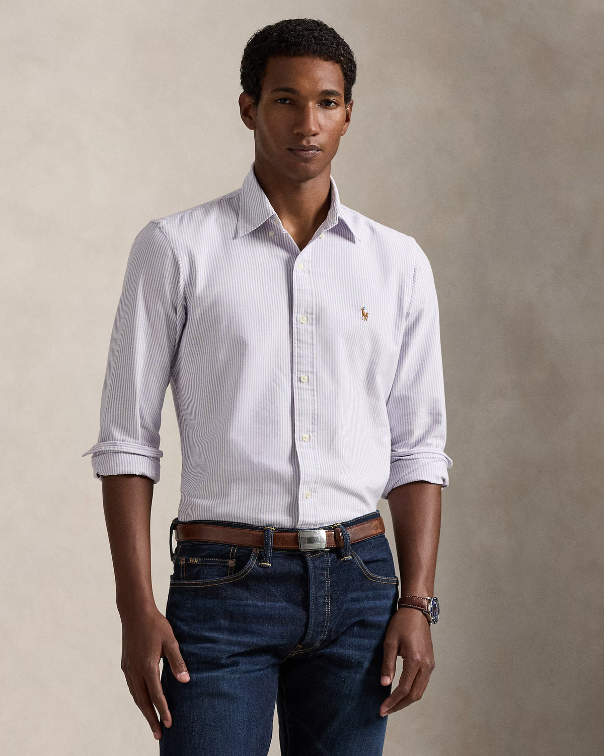 CAMISA M/L RALPH LAUREN HOMBRE 6636E THISTLE/WHITE 710953704005