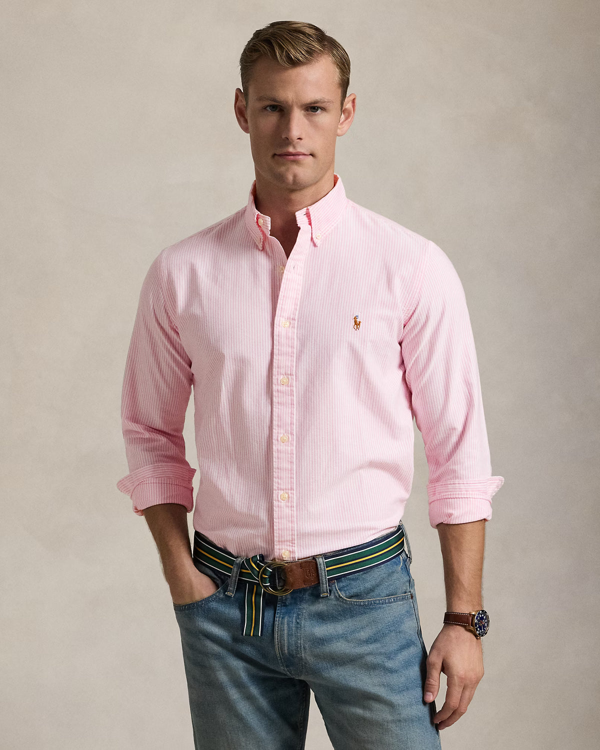 CAMISA M/L RALPH LAUREN HOMBRE NEW ROSE/WHITE 710953704001