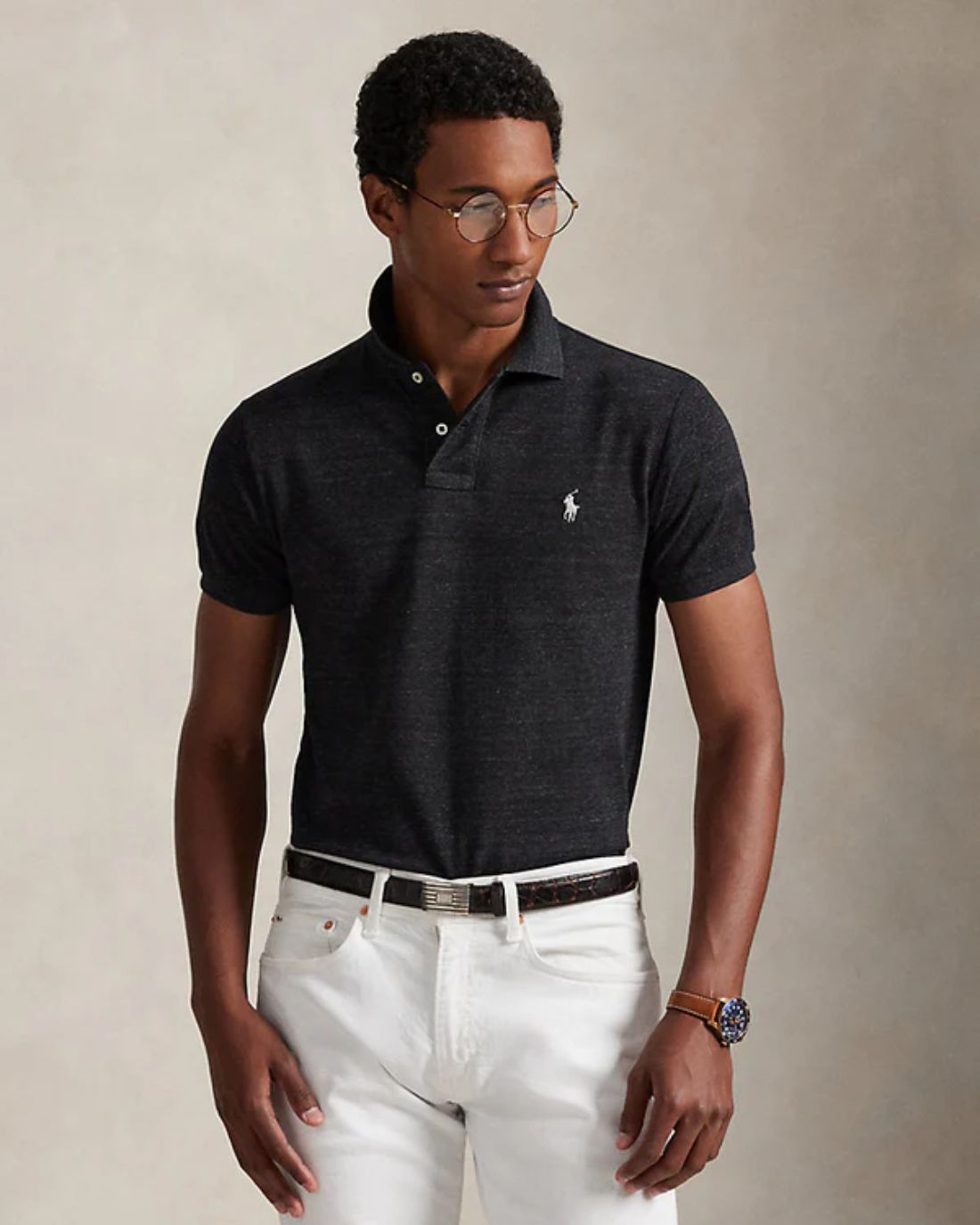 CAMISA POLO M/C RALPH LAUREN HOMBRE BLACK MARL HEATHER 710680784011