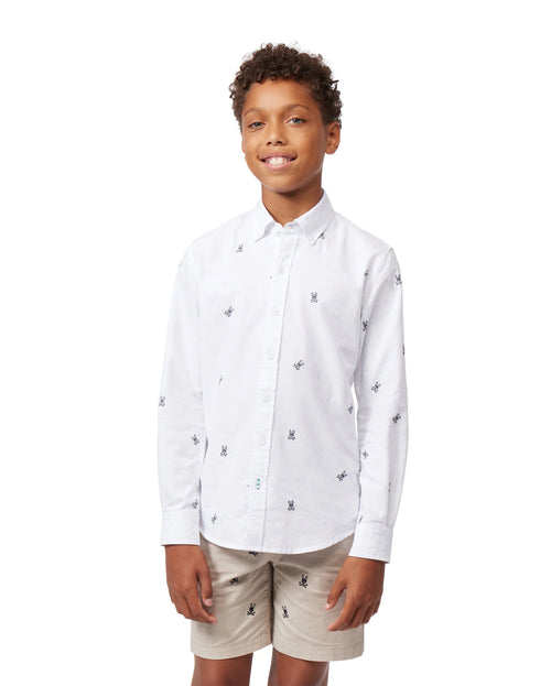 psycho bunny camisa niño manga larga blanco