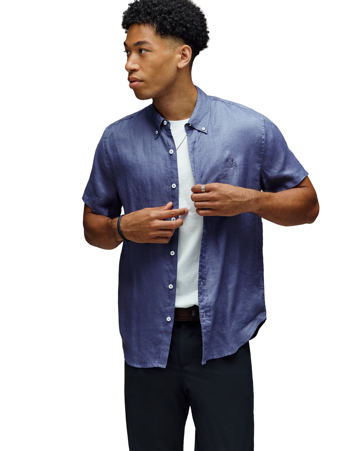 PSYCHO BUNNY CAMISA MANGA CORTA DE LINO ALDINE PARA CABALLERO HOMBRE AZUL B6Q679C200404