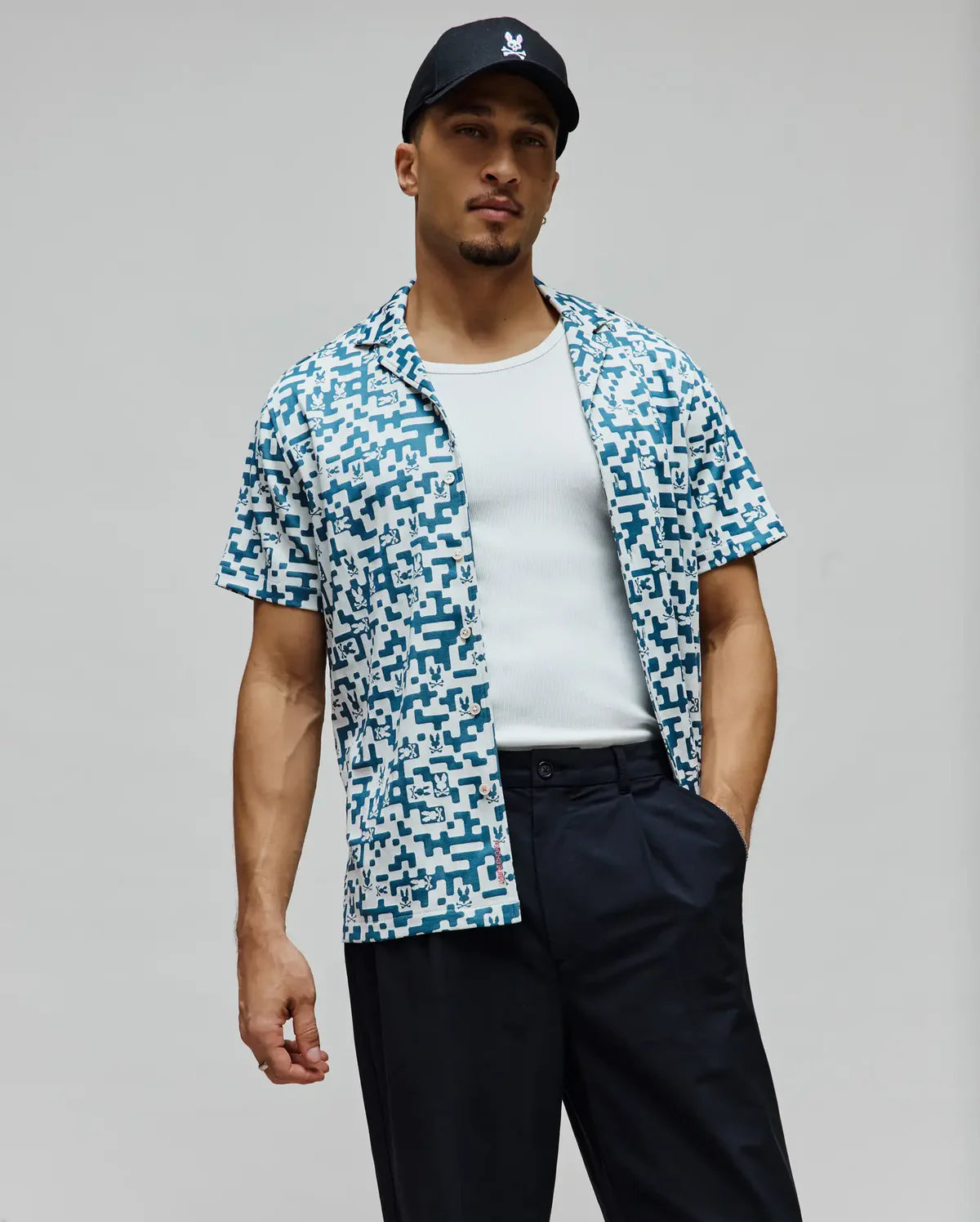 PSYCHO BUNNY CAMISA MANGA CORTA JACQUARD JOSH PARA CABALLERO HOMBRE AZUL MT0300072406