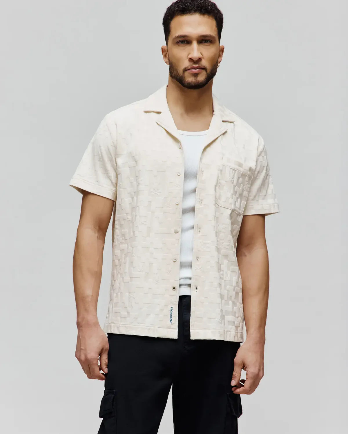 PSYCHO BUNNY CAMISA MANGA CORTA JACQUARD JOSH PARA CABALLERO HOMBRE BEIGE MT0300071250