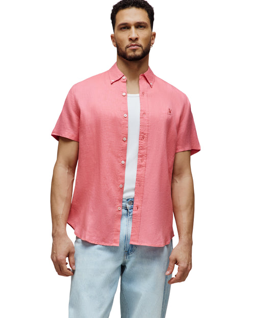PSYCHO BUNNY CAMISA MANGA CORTA DE LINO ALDINE PARA CABALLERO HOMBRE ROJO B6Q679C200663