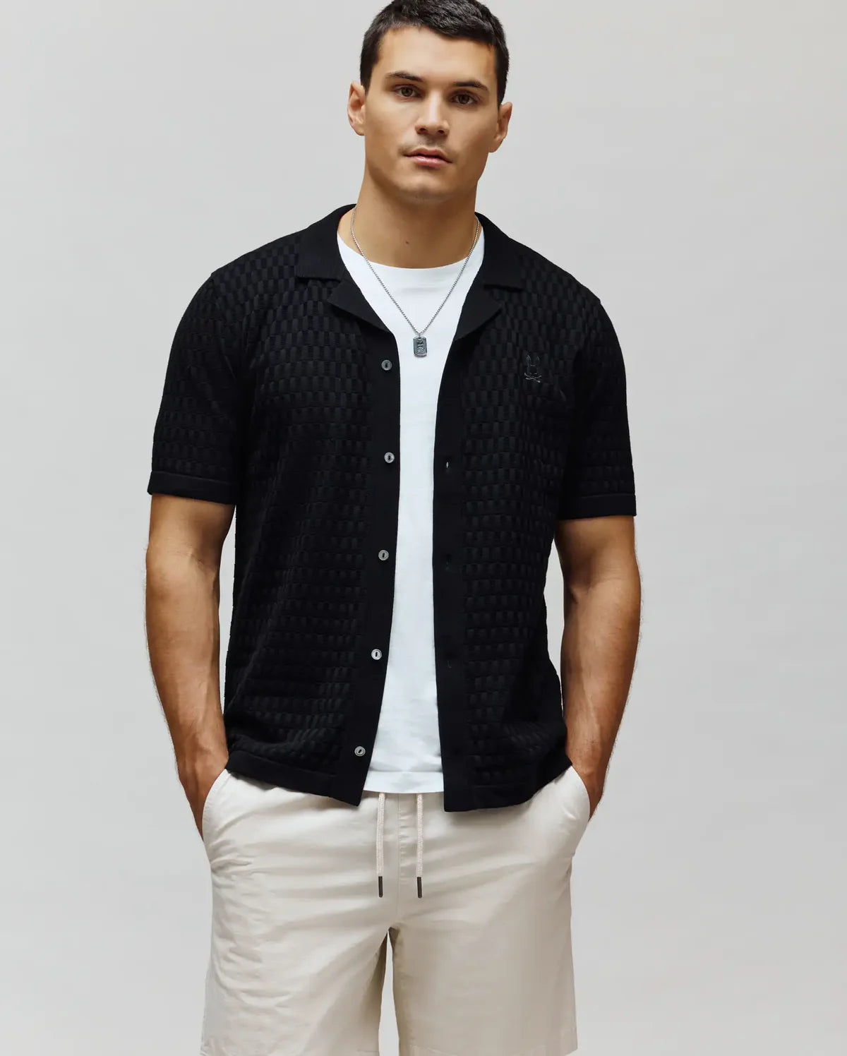 CAMISA M/C PSYCHO BUNNY PARA HOMBRE COLOR NEGRO MT0300144001