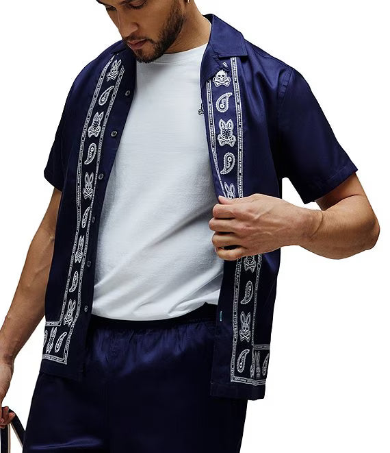 CAMISA M/C PSYCHO BUNNY PARA HOMBRE COLOR AZUL MT0300084402