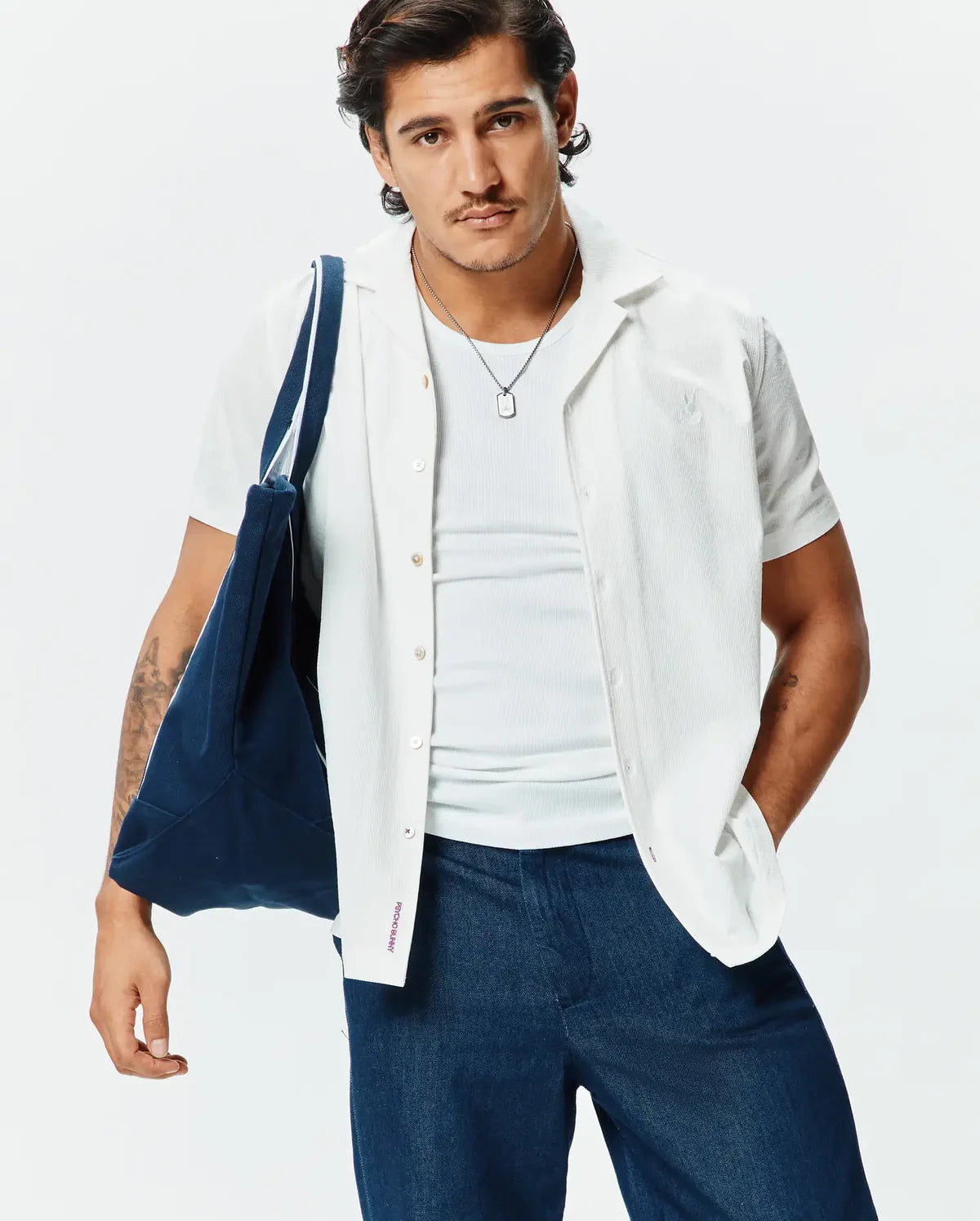 CAMISA M/C PSYCHO BUNNY PARA HOMBRE COLOR BLANCO MT0300002WHT