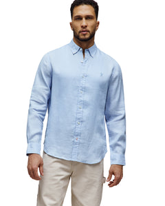 PSYCHO BUNNY CAMISA MANGA LARGA DE LINO ALDINE PARA CABALLERO HOMBRE AZUL B6C678C200429