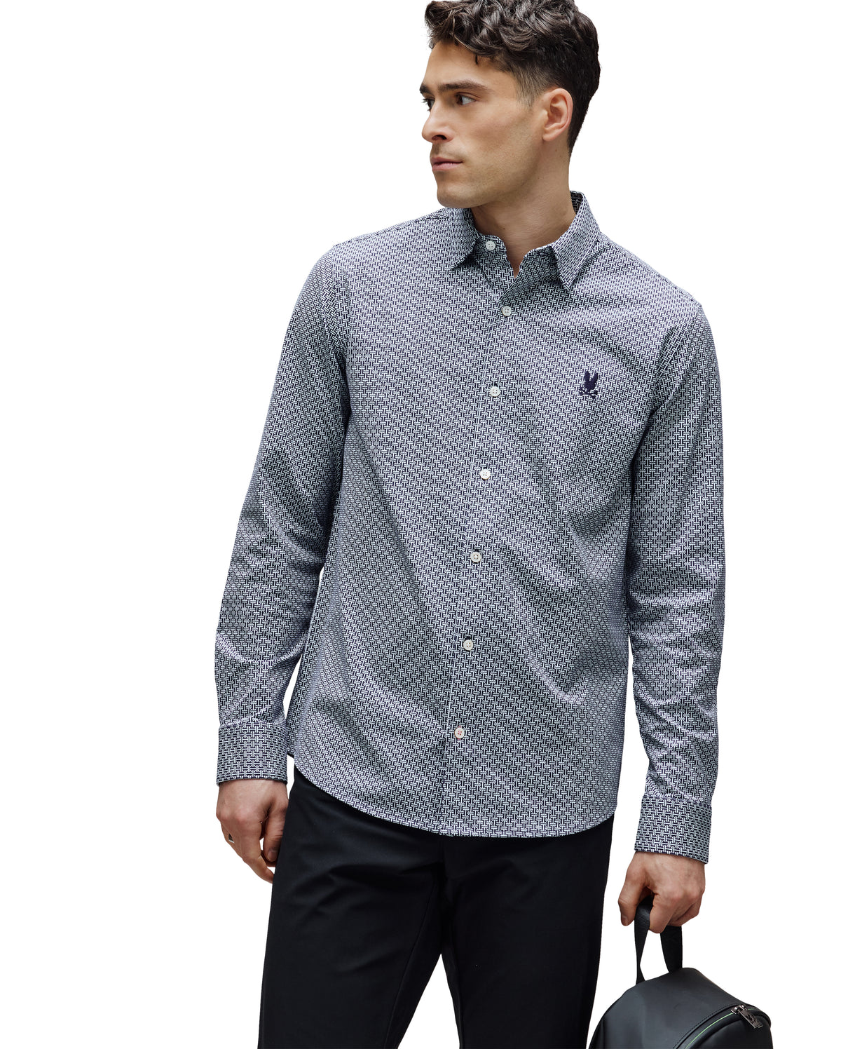 PSYCHO BUNNY CAMISA MANGA LARGA MICRO ESTAMPADA MAX PARA CABALLERO HOMBRE AZUL MT0300123402