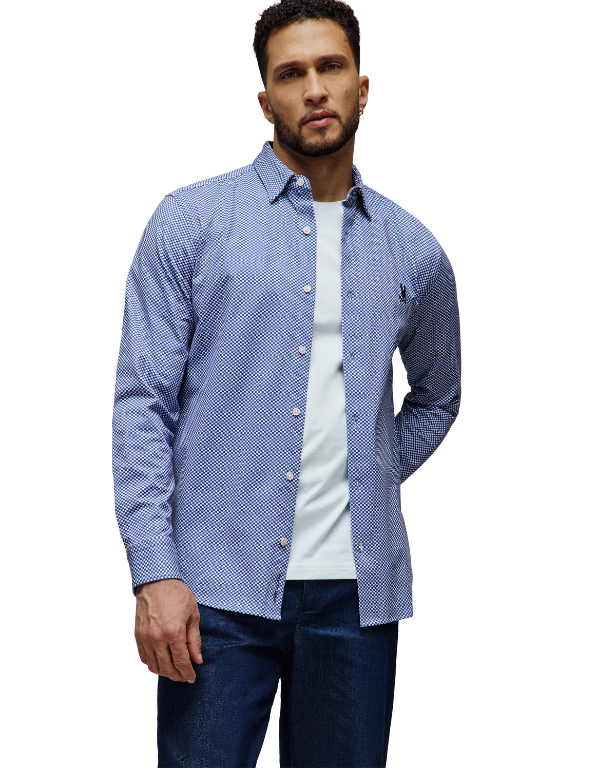 PSYCHO BUNNY CAMISA MANGA LARGA MICRO ESTAMPADA ARSAM PARA CABALLERO HOMBRE AZUL MT0300158404