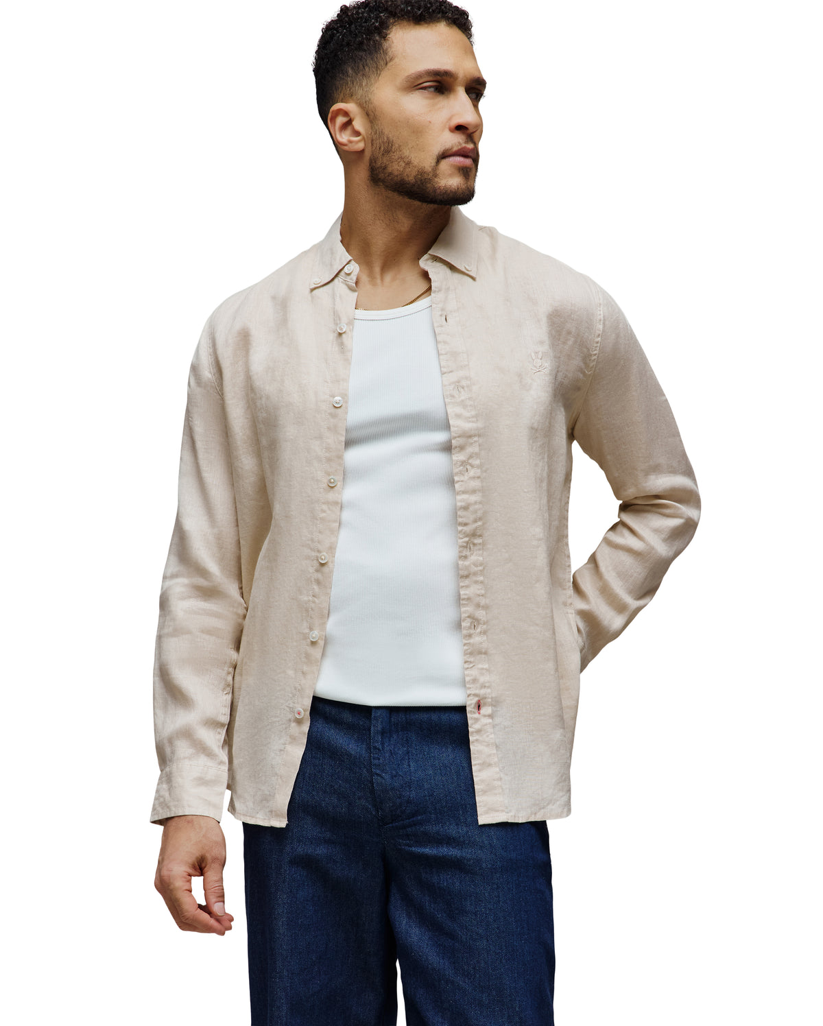 PSYCHO BUNNY CAMISA MANGA LARGA DE LINO ALDINE PARA CABALLERO HOMBRE BEIGE B6C678C200254