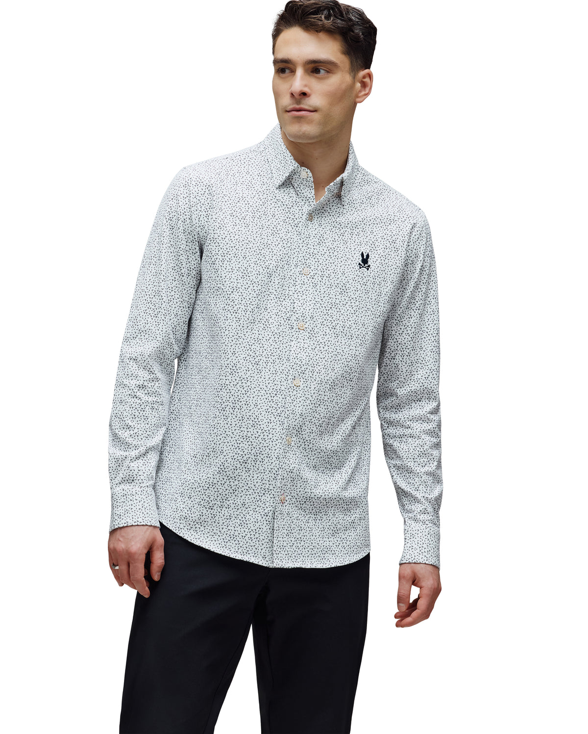 PSYCHO BUNNY CAMISA MANGA LARGA MICRO ESTAMPADA SAFFA PARA CABALLERO HOMBRE BLANCO MT0300157100