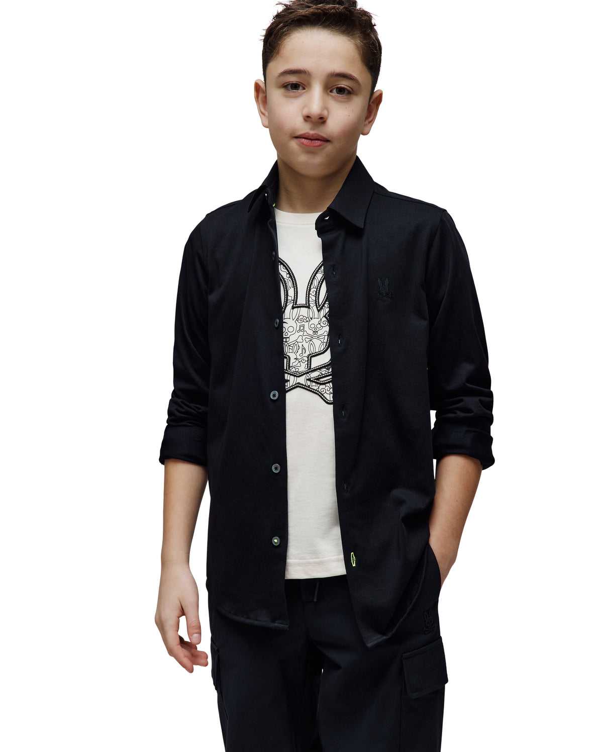 CAMISA M/L PSYCHO BUNNY PARA NIÑO COLOR NEGRO B0C713A200BLK