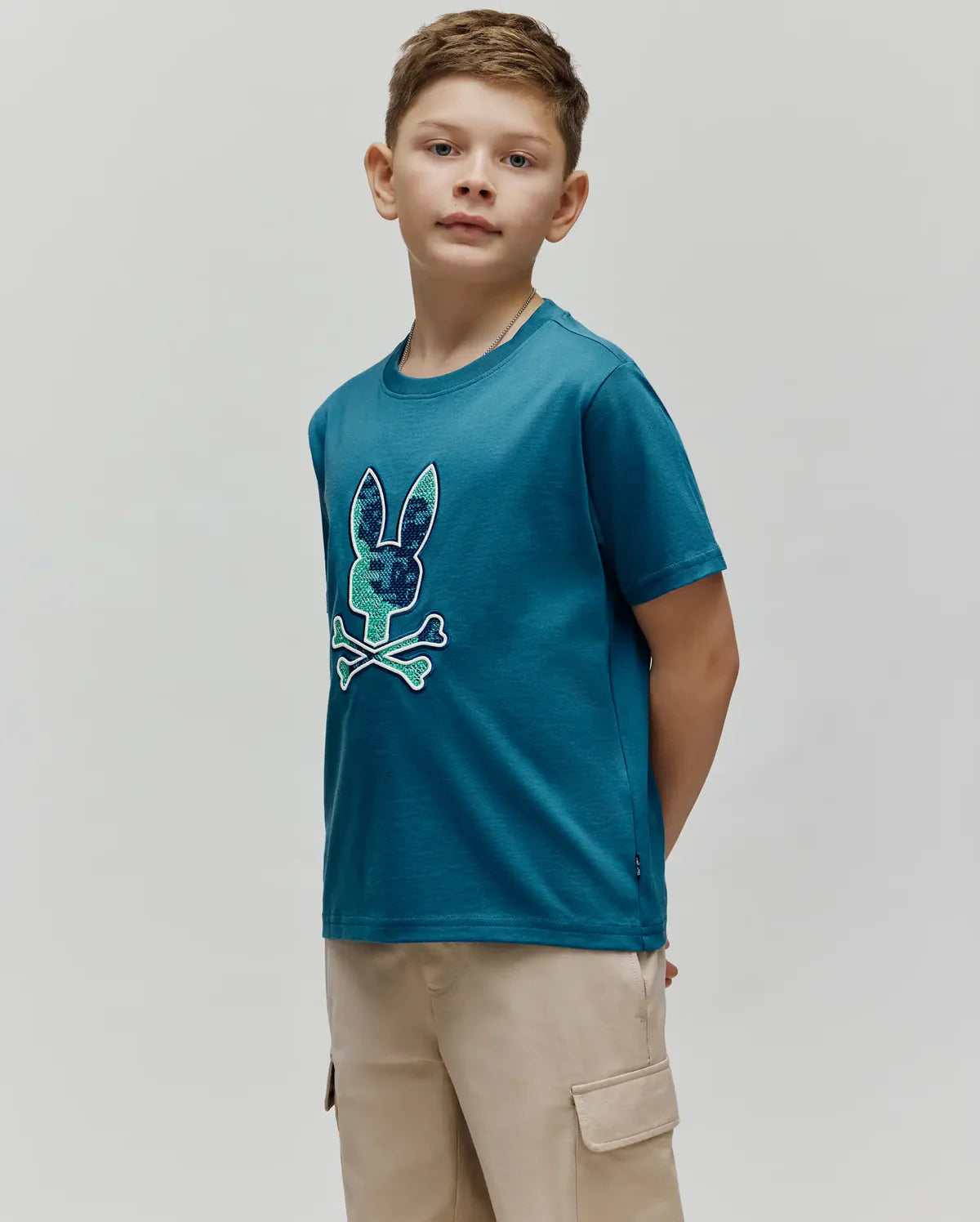 PSYCHO BUNNY CAMISETA ESTAMPADA BORDADA OLIVIER PARA NIÑO NIÑO AZUL KT0200164406