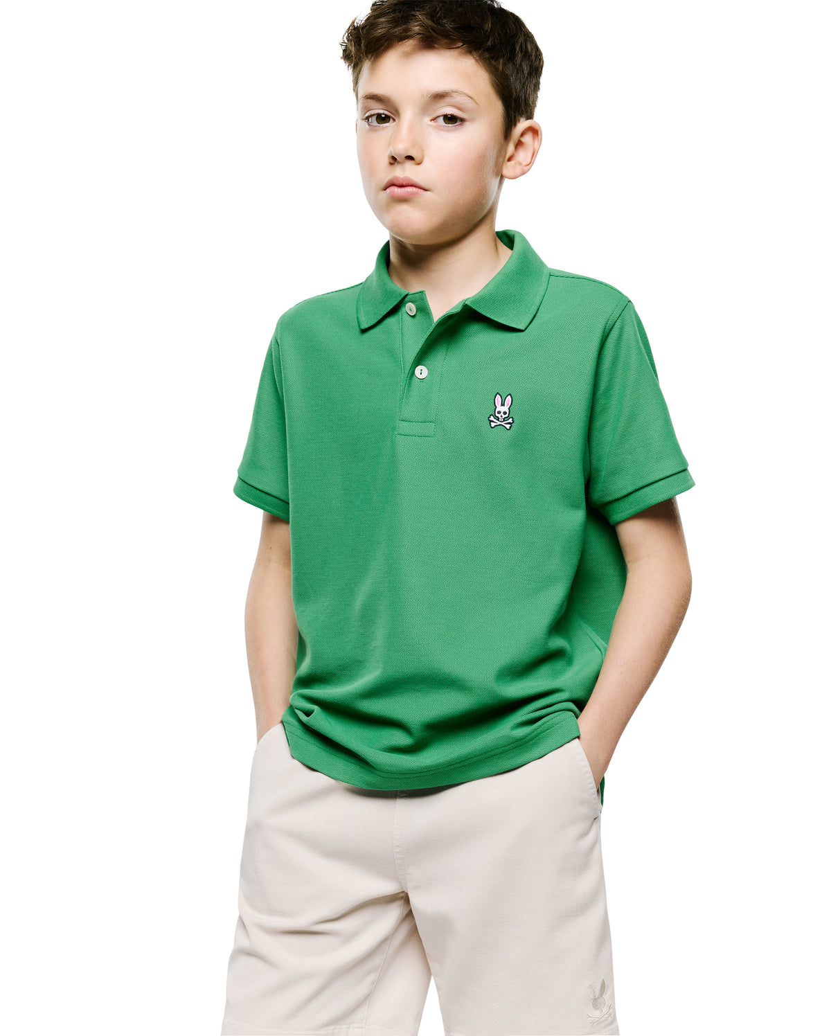 POLO M/C PSYCHO BUNNY PARA NIÑO COLOR VERDE B0K001F200321