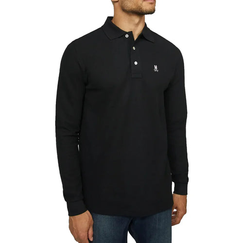 PSYCHO BUNNY POLO MANGA LARGA CLÁSICO PARA CABALLERO HOMBRE NEGRO B6M658ARPCBLK