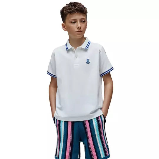 POLO M/C PSYCHO BUNNY PARA NIÑO COLOR BLANCO KT0100082100