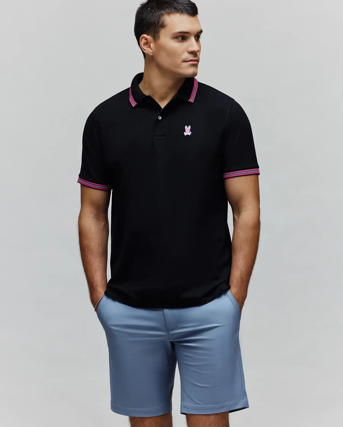 POLO M/C PSYCHO BUNNY PARA HOMBRE COLOR NEGRO MT0100127001